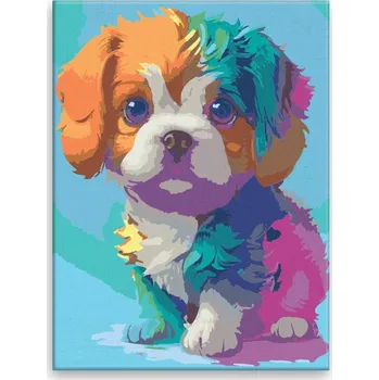 Malování podle čísel - Duhový pejsek - 30x40 cm, bez dřevěného rámu - CZ výroba