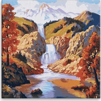 Malování podle čísel - Výhled na vodopád na podzim - 40x40 cm, bez dřevěného rámu - CZ výroba