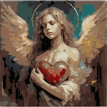 Malování podle čísel - Anděl se srdcem 3 - 40x40 cm, bez dřevěného rámu - CZ výroba