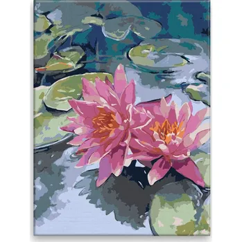 Malování podle čísel - Odraz leknínů - 30x40 cm, bez dřevěného rámu - CZ výroba