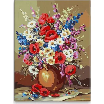 Hračka Malování podle čísel - Vlčí máky ve váze - 30x40 cm, plátno vypnuté na rám - CZ výroba