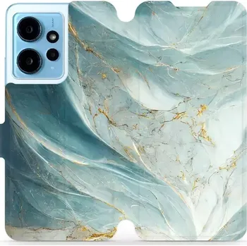 Pouzdro na mobilní telefon Flipové pouzdro Mobiwear - Xiaomi Redmi Note 12 4G - VP34S Zelenkavý a zlatavý mramor (Knížkové flip pouzdro, obal, kryt na mobil Xiaomi Redmi Note 12 4G - VP34S Zelenkavý a zlatavý mramor, materiál Umělá kůže + TPU - ochrana 360°, stojánek, silikonová)