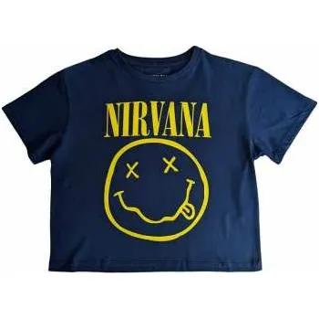Merch Nirvana: Nirvana Ladies Crop Top: Yellow Smiley Flower Sniffin (back Print) (large) L