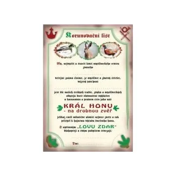 Tiskopis e‑myslivost.cz Král honu na drobnou zvěř - pasovací list - Motiv bez personalizace
