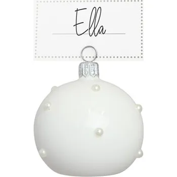 Vánoční dekorace Skleněná jmenovka bílá s perličkami