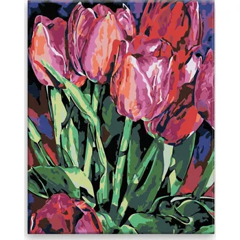 Dětské zboží Malování podle čísel - Růžové tulipány 02 - 40x50 cm, bez dřevěného rámu - CZ výroba
