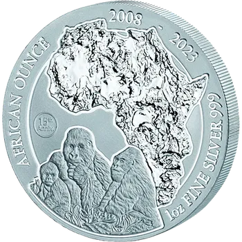 Stříbrná mince The African Silver Ounce Gorila horská (15. výročí 2008-2023) Rwanda 1 Oz 2023