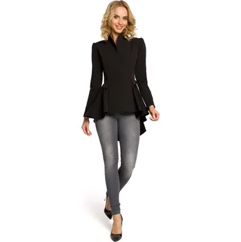 Dámské sako Asymetrický frak s límcem a zapínáním na knoflíky M165 - černý - Moe černá M