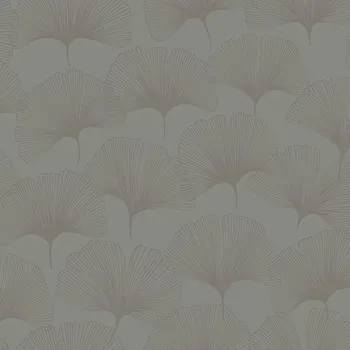 Tapeta Origin Šedá vliesová tapeta na zeď, hnědé metalické listy Ginkga 347731, City Chic, Origin, velikost 0,53 x 10,05 m