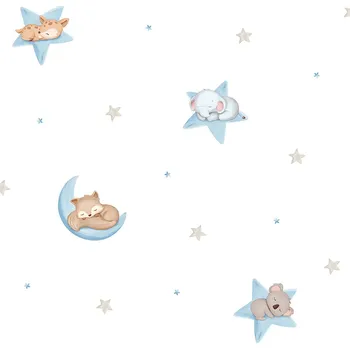 Tapeta ICH Wallcoverings Papírová dětská tapeta s hvězdičkami a zvířátky 450-1, Pippo, ICH Wallcoverings, velikost 0,53 x 10,05 m