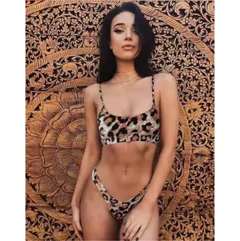 Dámské plavky Dámské plavky dvojdílné s leopardím vzorem Barevná varianta: Kaštanová, Velikost: XL