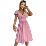 Numoco 425-2 MATILDE Šaty s výstřihem a krátkým rukávem - pudrově růžová se třpytkami XL