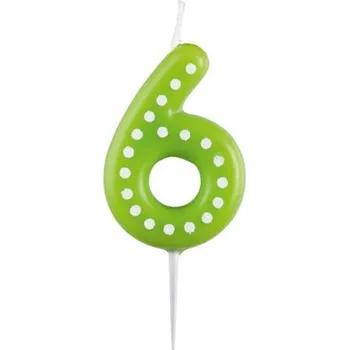 Dortová svíčka Narozeninová svíčka 6,5cm s puntíčky číslo 6 MIX barev -modrá, zelená, červená, žlutá, oranžová - Amscan