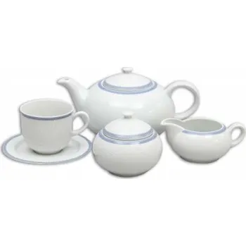 Talíř Čajová souprava, Thun, Opal, Bílá krajka s modrým lemem, 17 ks