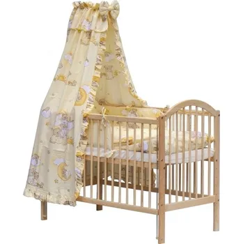Dětská postýlka Postýlka přírodní stahovací bok 120x60cm s výbavou - MRÁČEK smetanový - Scarlett , výbava s nebesy