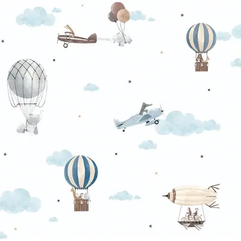 Tapeta ICH Wallcoverings Papírová dětská tapeta se zvířátky, letadly, balóny 456-1, Pippo, ICH Wallcoverings, velikost 0,53 x 10,05 m