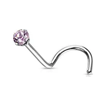 Piercing Zahnutý piercing do nosu - titan, kamínek 2 mm (růžová)