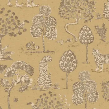 Tapeta Eijffinger Okrová vliesová tapeta se stromy, tygry a leopardy 317314, Oasis, Eijffinger, velikost 0,52 x 10 m