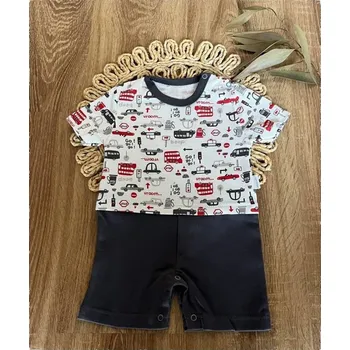 Kojenecký body Body s nohavičkami Mamatti, Dream Car - bílá s potiskem/granát 74 (6-9m)