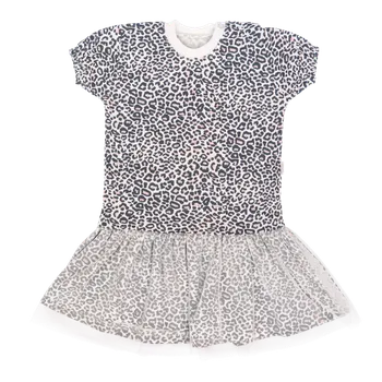 Kojenecké oblečení Mamatti Kojenecké šaty s tylem, kr. rukáv, Gepardík, bílé se vzorem, Velikost koj. oblečení 80 (9-12m)