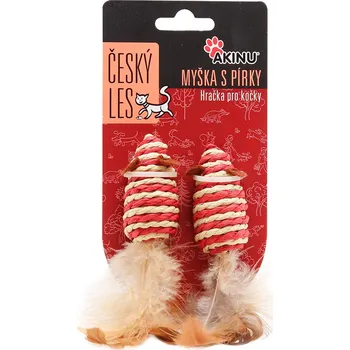 Hračka pro kočku Akinu ČESKÝ LES sisal XS myška s pírky pro kočky 2ks Barva: Červená