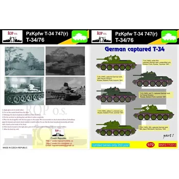Plastikový model 1/72 Decals Pz.Kpfw T-34 747(r) German capt. part