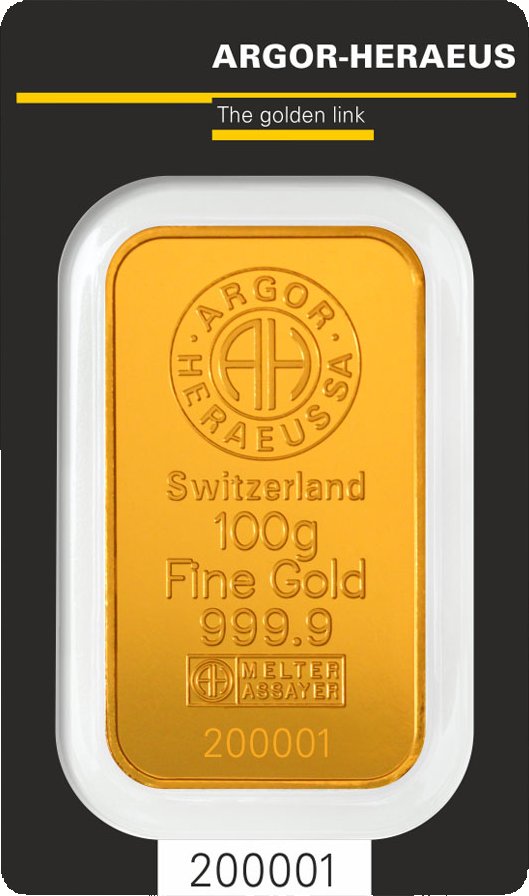Zlatý slitek 100 g Argor Heraeus