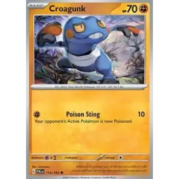 Sběratelská karetní hra Pokémon PAL 114/193 Croagunk - Paldea Evolved Stav: Near Mint, Verze: REVERSE HOLO
