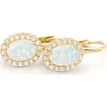 Zlaté náušnice s opálem a zirkony 2,40g