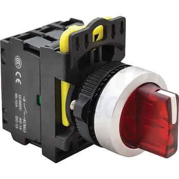 tlačítko Tracon NYK3-SL31R Otočný spínač s páčkou,podsvícený, červená LED, 3-polohov 1×NO+1×NC, 5A/230V AC-15, IP65, LED 230V AC/DC (Tracon NYK3-SL31R)
