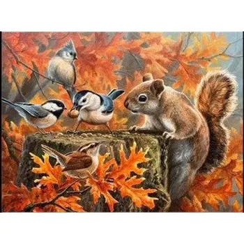 Diamantové malování Diamantové malování - Veverka s ptačky - č. 677 65x85 cm