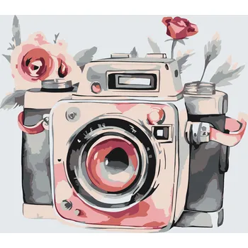 Malování podle čísel - Květinový fotoaparát 2 Velikost: 50x50cm, Rámování: Pouze srolované plátno