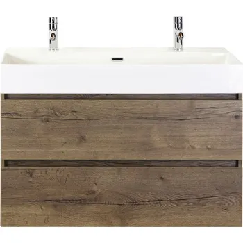 Koupelnový nábytek Koupelnový nábytkový set Maxx XL 100 cm s keramickým umyvadlem 2 otvory na kohouty Tabacco