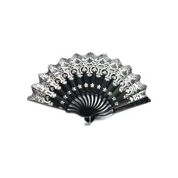 Karnevalový doplněk Gotický vějíř černý s barokním vzorem s kvítky