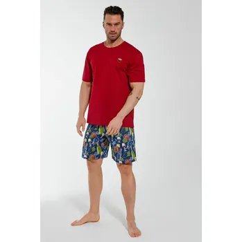 Pánské pyžamo Cornette pyžamo pánské 326/145 Wine - bordová, M (Pánské bavlněné pyžamo Cornette s krátkým rukávem)