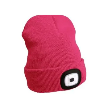 Čepice čepice s čelovkou 4x45lm, USB nabíjení, růžová, univerzální velikost, 73% acryl a 27% poly
