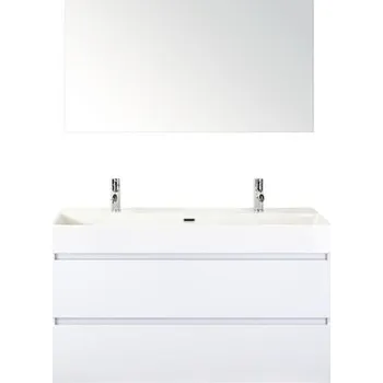 Koupelnový nábytek Koupelnový nábytkový set Maxx XL 120 cm s keramickým umyvadlem 2 otvory na kohouty a zrcadlem bílá vysoce lesklá