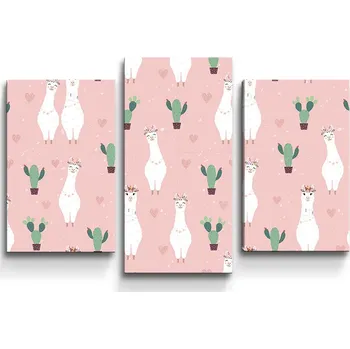 Obraz Sablio Obraz - 3-dílný Lama a kaktusy - 75x50 cm