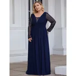 Svatební a plesové šaty se síťovanými rukávy - Modré 6XL Barva: Tmavě Modrá, Velikost: 6XL