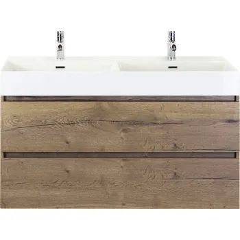 Koupelnový nábytek Koupelnový nábytkový set Maxx XL 120 cm s keramickým dvojitým umyvadlem Model 2 Tabacco