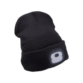 Čepice čepice s čelovkou 4x25lm, USB nabíjení, tmavě šedá, ECONOMY, univerzální velikost, 73% acr