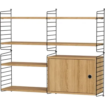 Knihovna STRING Policová sestava STRING Living Room R, nástěnná knihovna s úložným prostorem, černá / dub