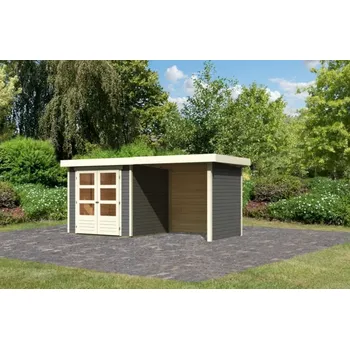 Zahradní domek Dřevěný domek KARIBU ASKOLA 2 + přístavek 2,4 m včetně zadní a boční stěny Šedý Varianta: dřevěný domek KARIBU ASKOLA 2 + přístavek 240 cm včetně zadní a boční stěny (82906) šedý LG3214