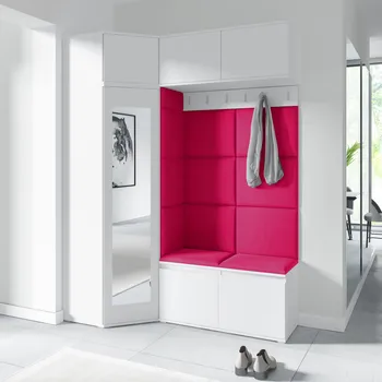 Předsíňová stěna Eka Předsíňová stěna s čalouněnými panely Trinity 38 - Bílá / Růžová 2310