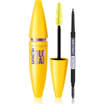 Kosmetická sada MAYBELLINE NEW YORK Make-Up Set The Colossal Black řasenka pro objem 10.7 ml + Brow Ultra Slim Deep Brown automatická tužka na obočí 9 g kosmetická sada