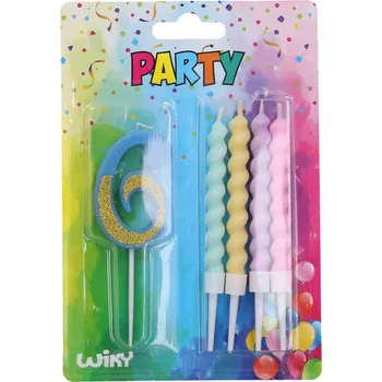 Balónek Wiky Svíčky na dort 4ks + ve tvaru čísla 6 - modrá