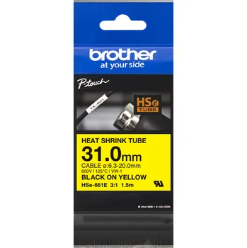 Pásek do tiskárny Brother HSe-661E Pro Tape, 31 mm x 1.5 m , černý tisk / žlutý podklad , originální páska