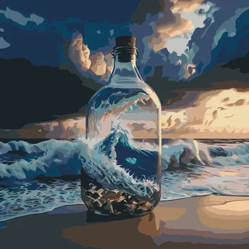 Malování podle čísel - Moře v láhvi Velikost: 50x50cm, Rámování: Pouze srolované plátno