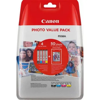 CANON CLI-571 C/M/Y/Bk Photo Value Pack sada náplní+papíry 10x15cm PP-201