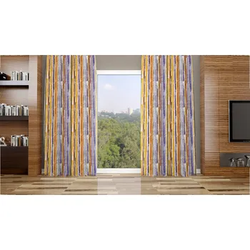 Závěs Bydlimekrasne.cz Hotový závěs s řasící páskou blackout 145x150 cm proužek žlutofialový